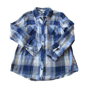 Christopher & Banks Button Up Shirt Womens Medium Blue‎ White Striped Collar Top
